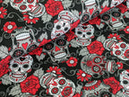 Remnant Cotton Jersey Mexican Skulls with Flowers White/Black 30 x 150 cm