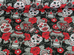 Remnant Cotton Jersey Mexican Skulls with Flowers White/Black 30 x 150 cm