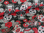 Remnant Cotton Jersey Mexican Skulls with Flowers White/Black 30 x 150 cm