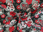 Remnant Cotton Jersey Mexican Skulls with Flowers White/Black 30 x 150 cm