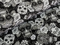 Remnant Cotton Jersey Mexican Skulls with Flowers White/Black 30 x 150 cm