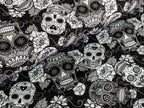 Remnant Cotton Jersey Mexican Skulls with Flowers White/Black 30 x 150 cm