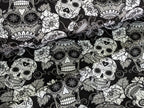 Remnant Cotton Jersey Mexican Skulls with Flowers White/Black 30 x 150 cm