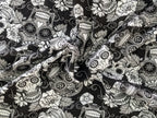 Remnant Cotton Jersey Mexican Skulls with Flowers White/Black 30 x 150 cm