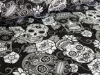 Remnant Cotton Jersey Mexican Skulls with Flowers White/Black 30 x 150 cm