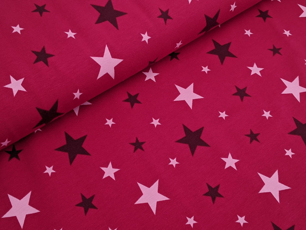 Cotton Jersey Stars on Dark Pink