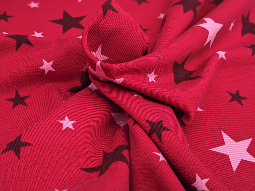 Cotton Jersey Stars on Dark Pink