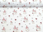 Baumwolljersey Familie Schneemann Schneeflocken Weiss