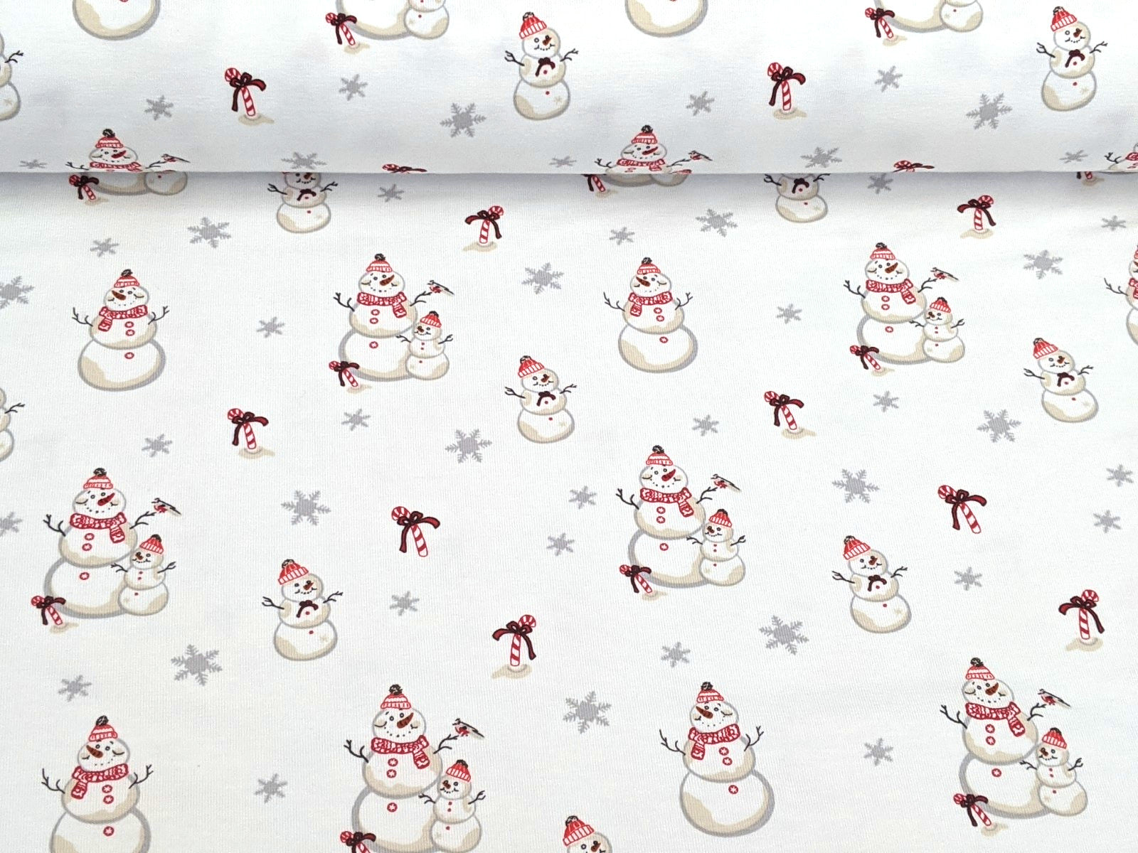 Cotton Jersey Family Snowman Snowflakes White