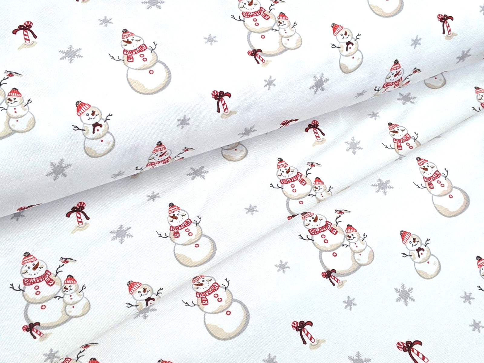Cotton Jersey Family Snowman Snowflakes White