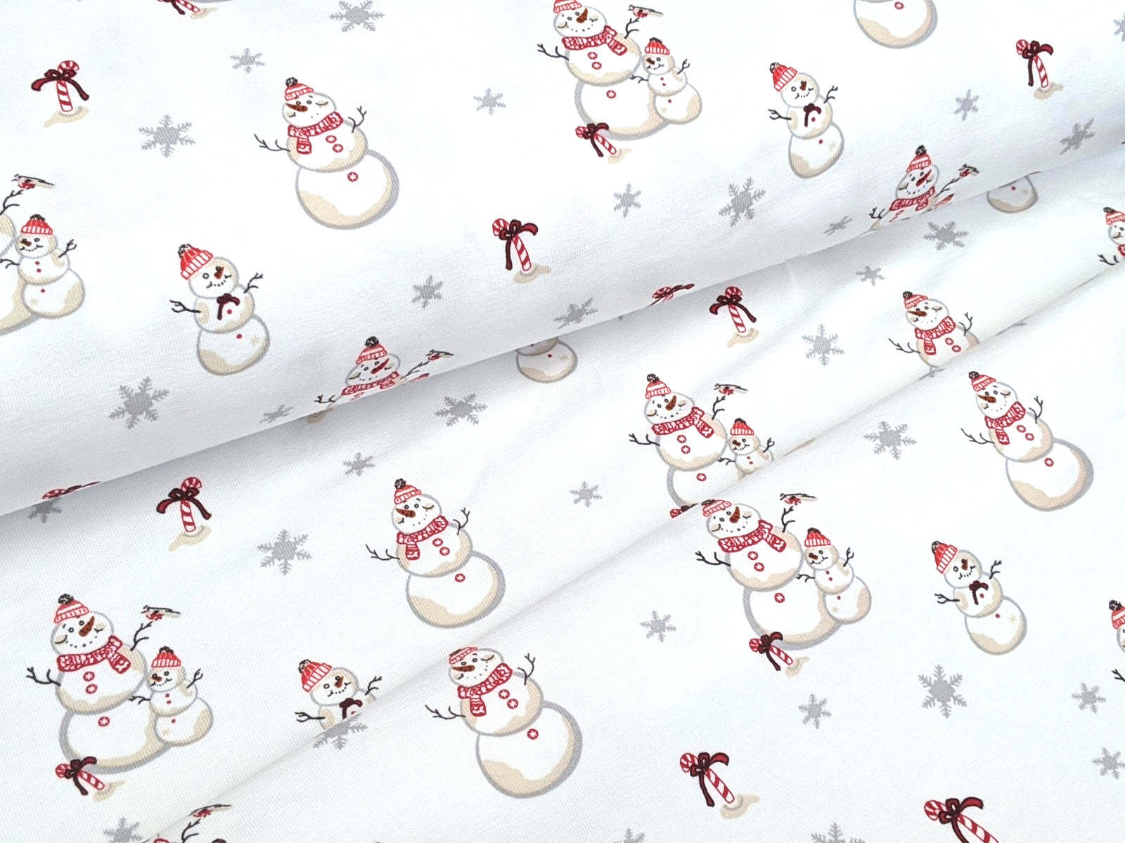Cotton Jersey Family Snowman Snowflakes White