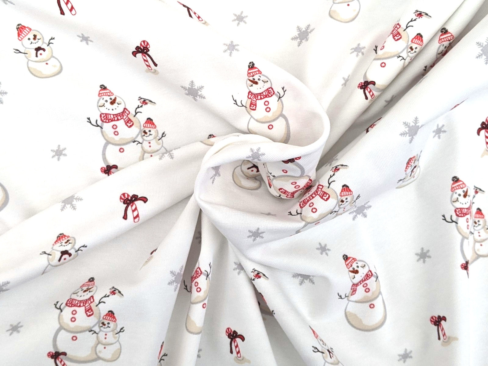 Cotton Jersey Family Snowman Snowflakes White