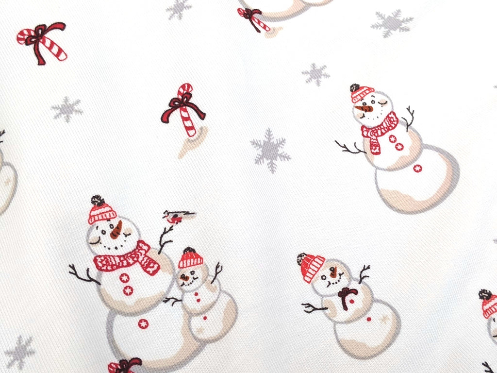 Baumwolljersey Familie Schneemann Schneeflocken Weiss