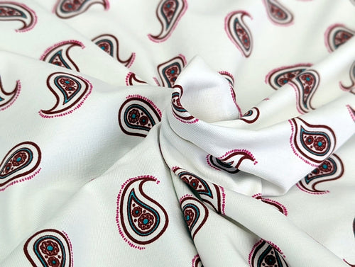 Baumwolljersey Paisley auf Cremeweiss
