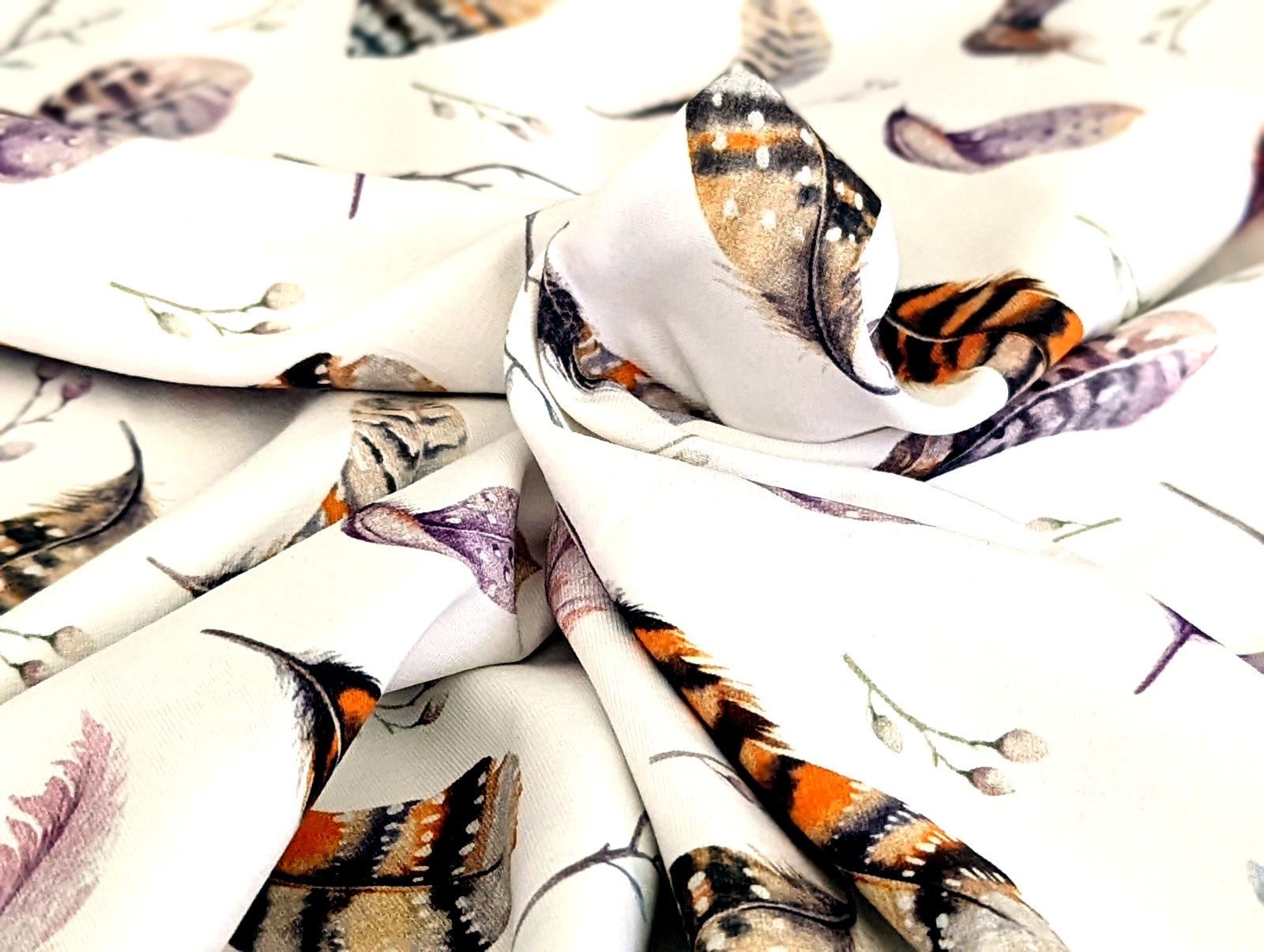 Cotton Jersey Large Feathers with Small Twigs Cream White