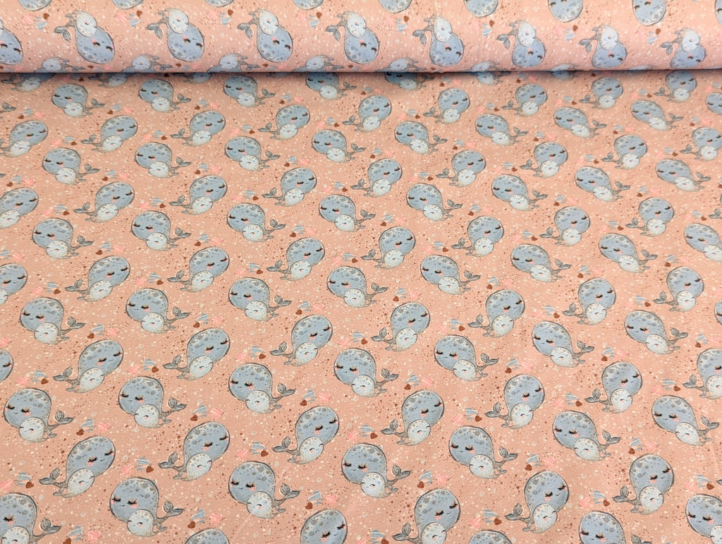 Cotton jersey Sweet Whale Family in old rose
