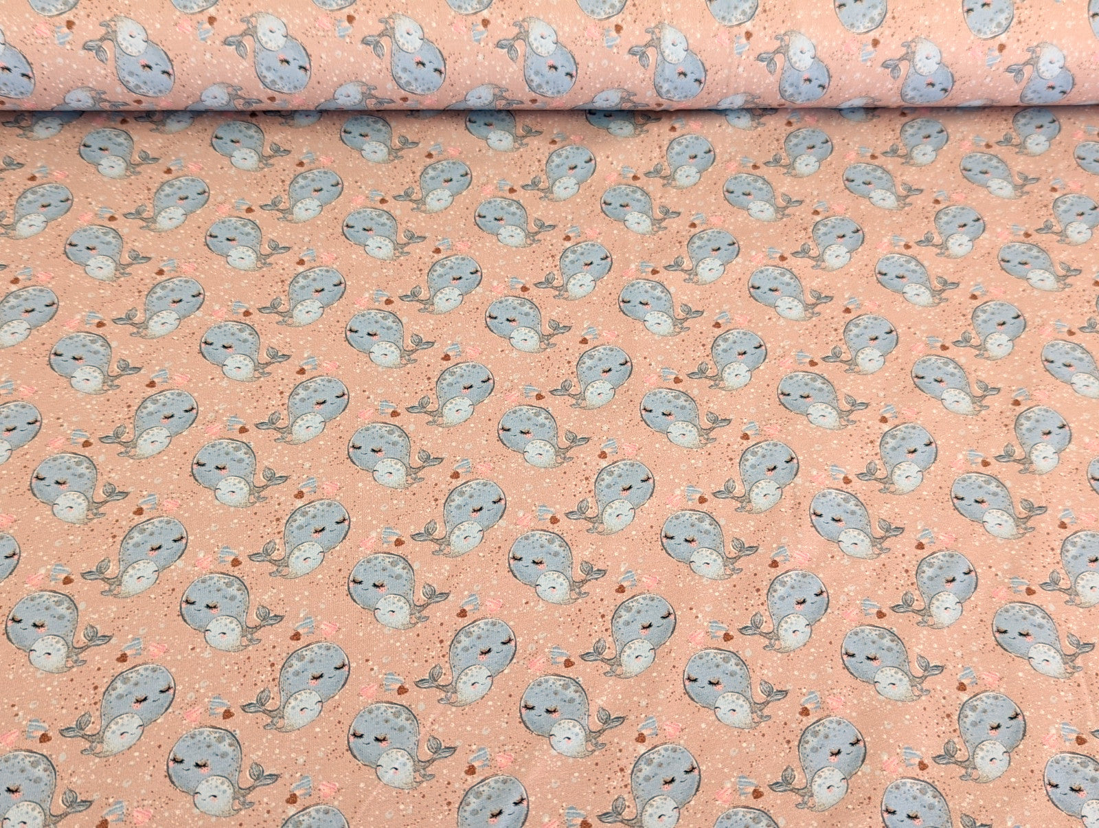 Cotton jersey Sweet Whale Family in old rose