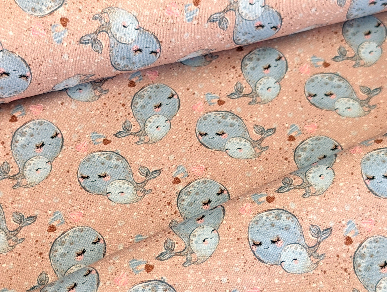 Cotton jersey Sweet Whale Family in old rose
