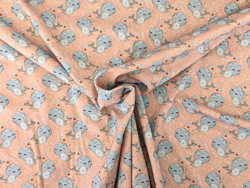 Cotton jersey Sweet Whale Family in old rose