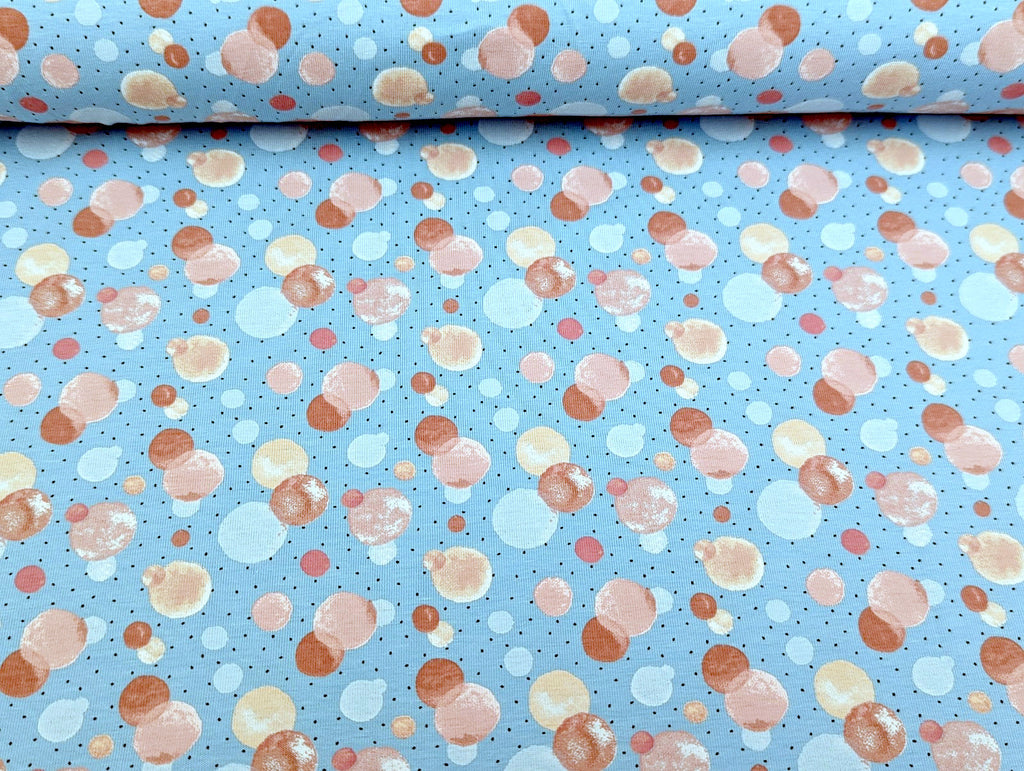 Cotton Jersey Small Circles Dots Pastel Light Blue