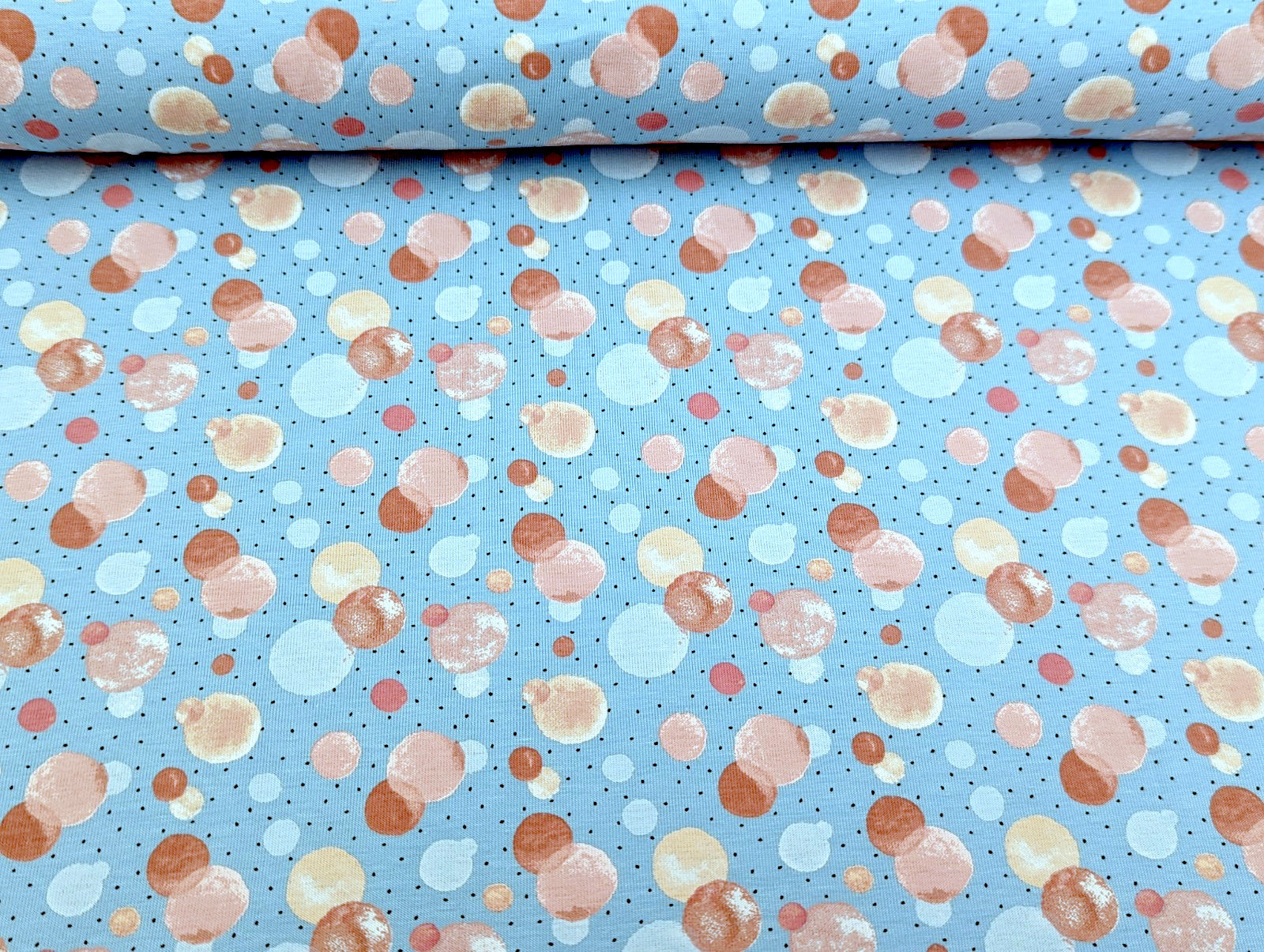 Cotton Jersey Small Circles Dots Pastel Light Blue