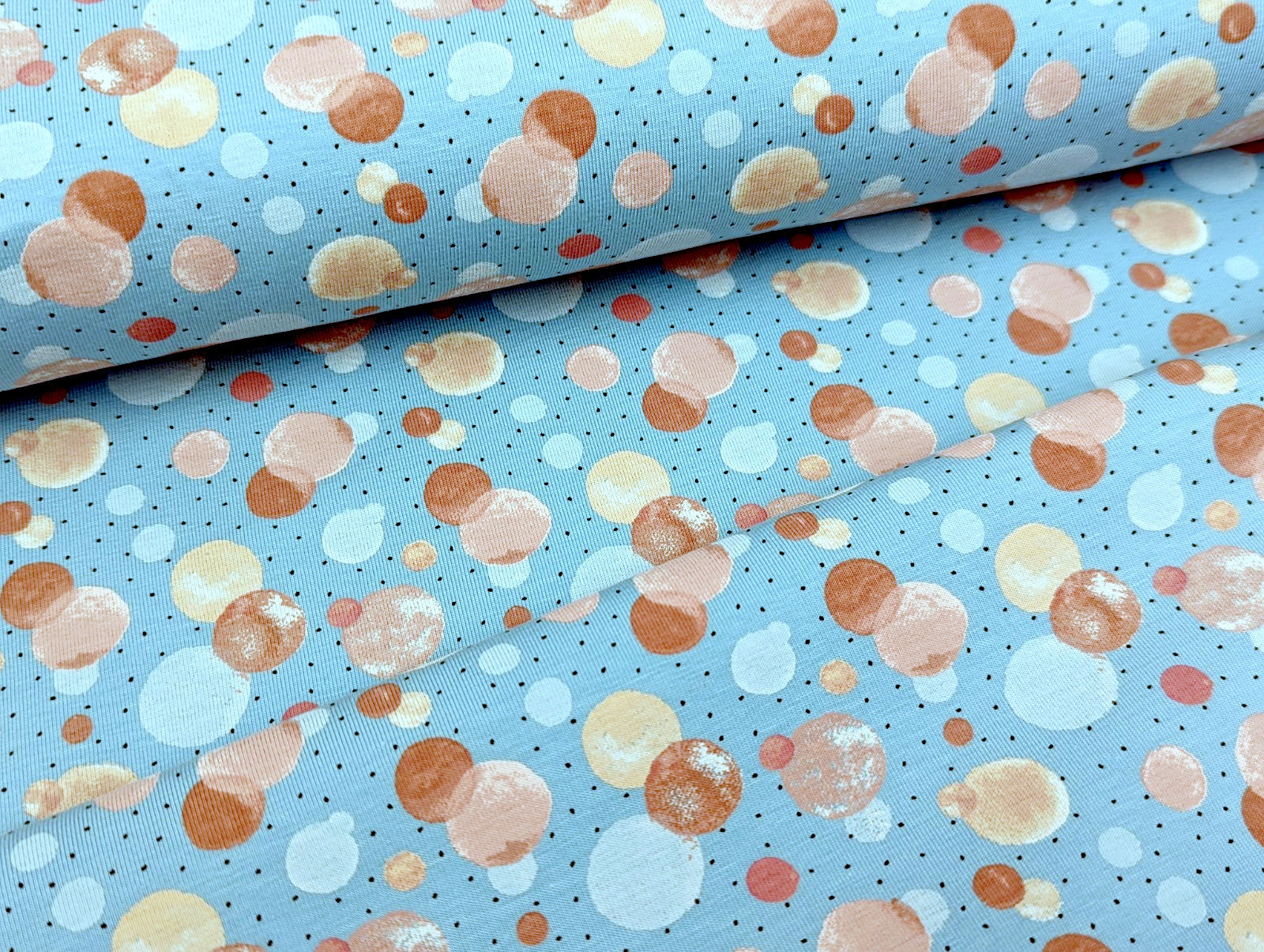 Cotton Jersey Small Circles Dots Pastel Light Blue