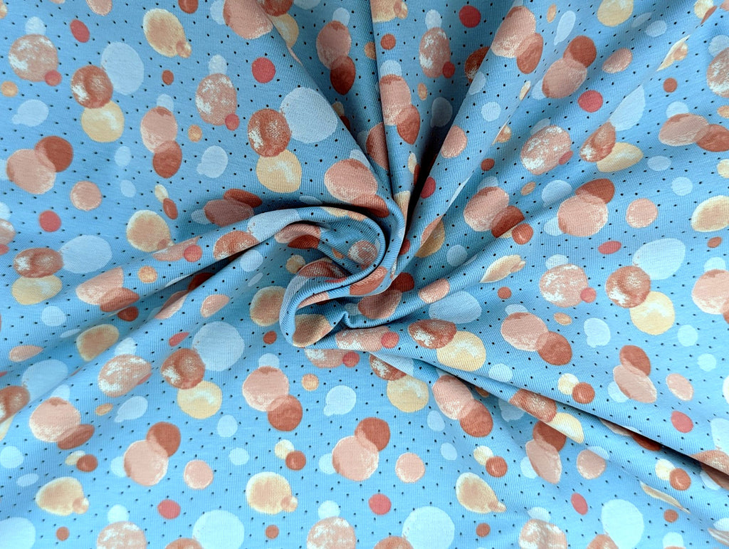 Cotton Jersey Small Circles Dots Pastel Light Blue