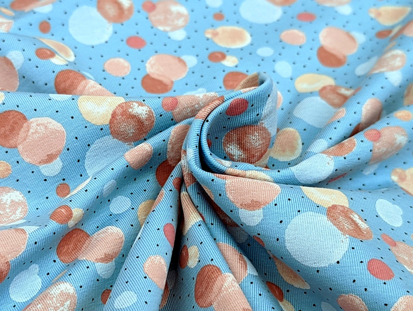 Cotton Jersey Small Circles Dots Pastel Light Blue