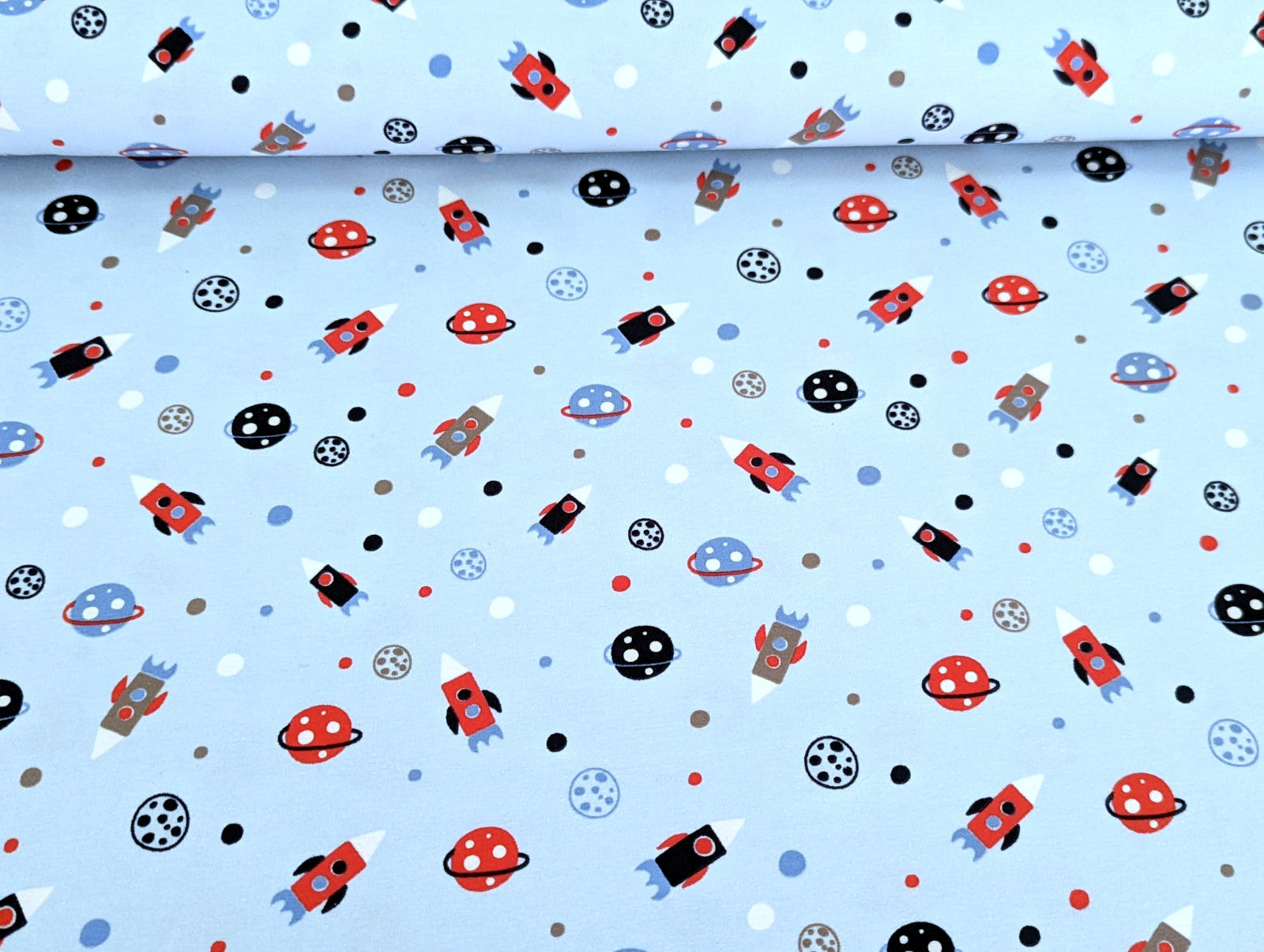 Cotton Jersey Rockets and Planets Baby Blue