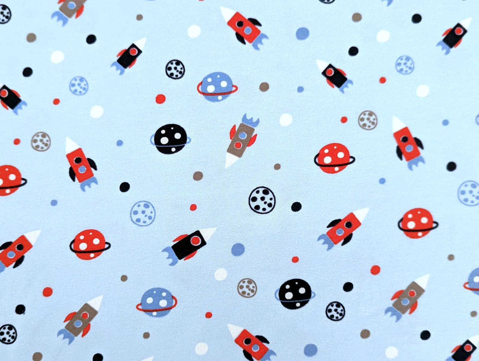 Cotton Jersey Rockets and Planets Baby Blue