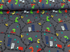 Cotton Jersey Dinosaur in Car on Road Grey
