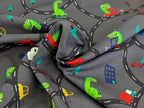 Cotton Jersey Dinosaur in Car on Road Grey