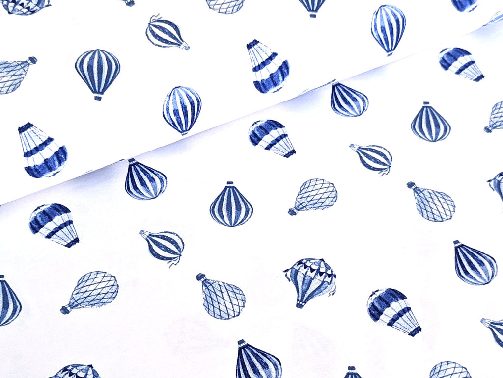 Cotton Jersey Hot Air Balloon on White