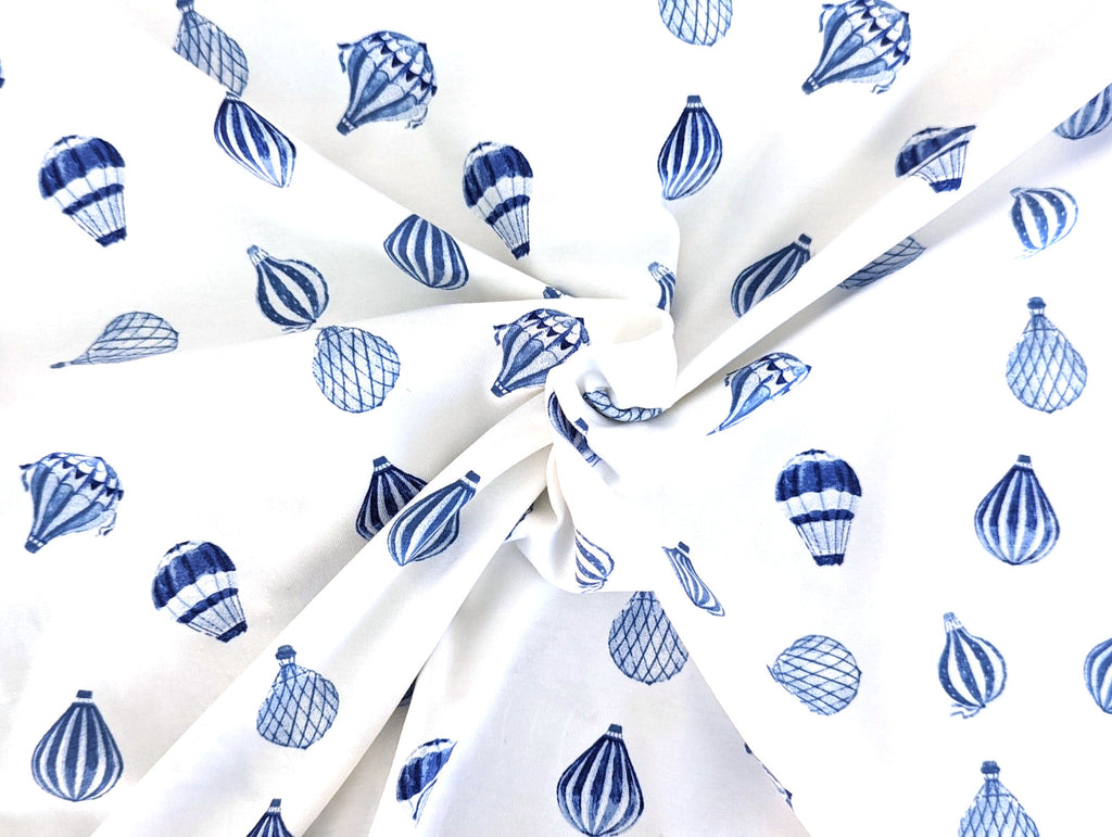 Cotton Jersey Hot Air Balloon on White