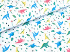 Cotton Jersey Small Neon Dinosaurs on White