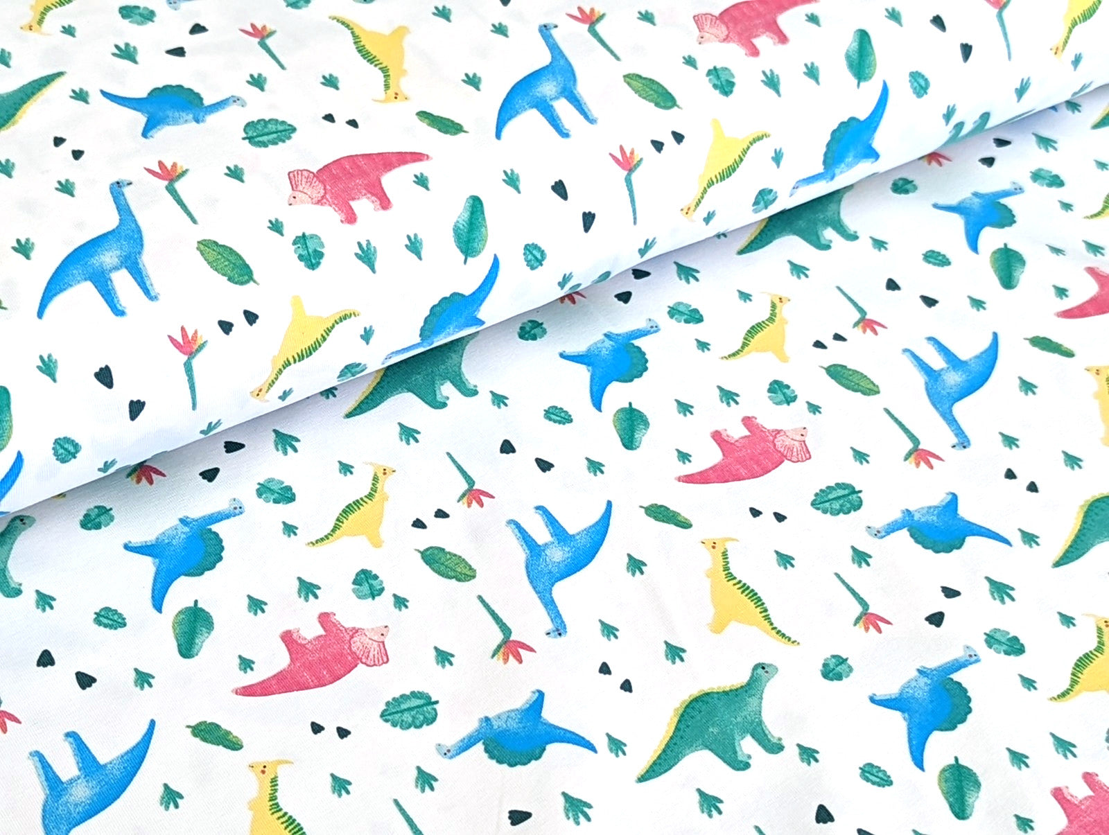 Cotton Jersey Small Neon Dinosaurs on White