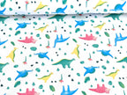 Cotton Jersey Small Neon Dinosaurs on White