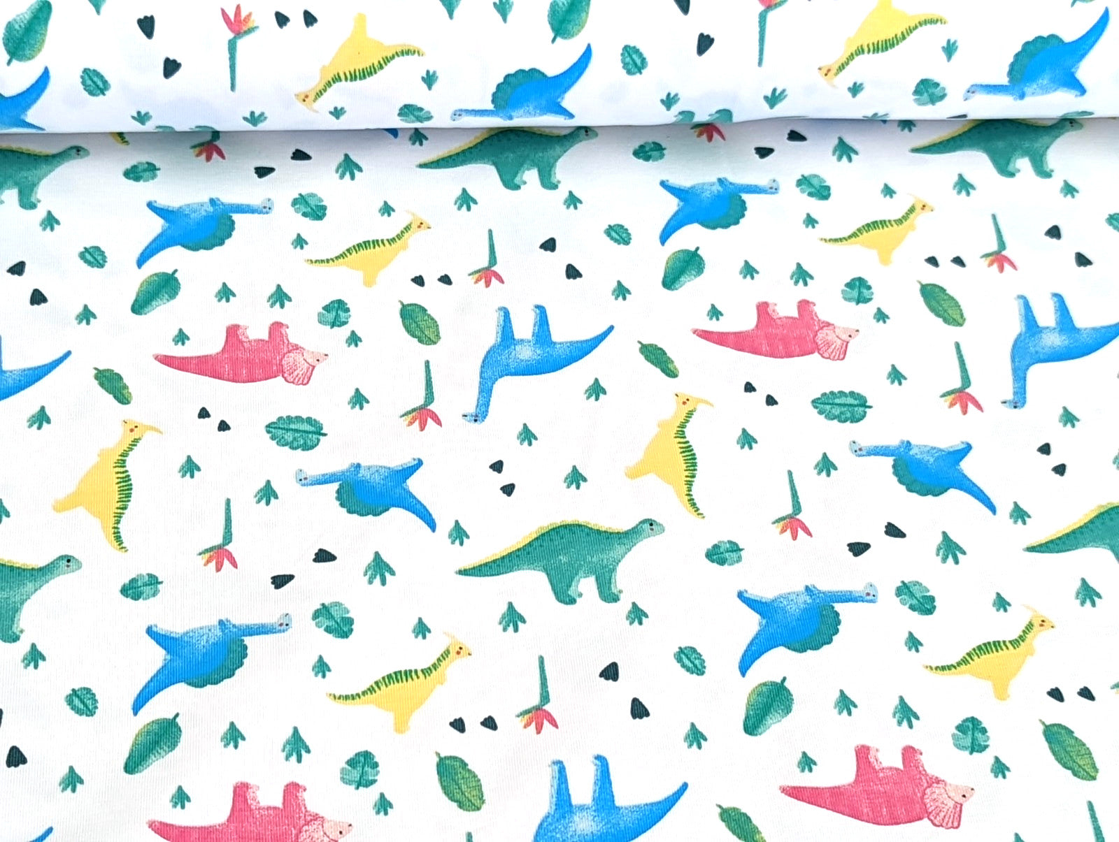 Cotton Jersey Small Neon Dinosaurs on White