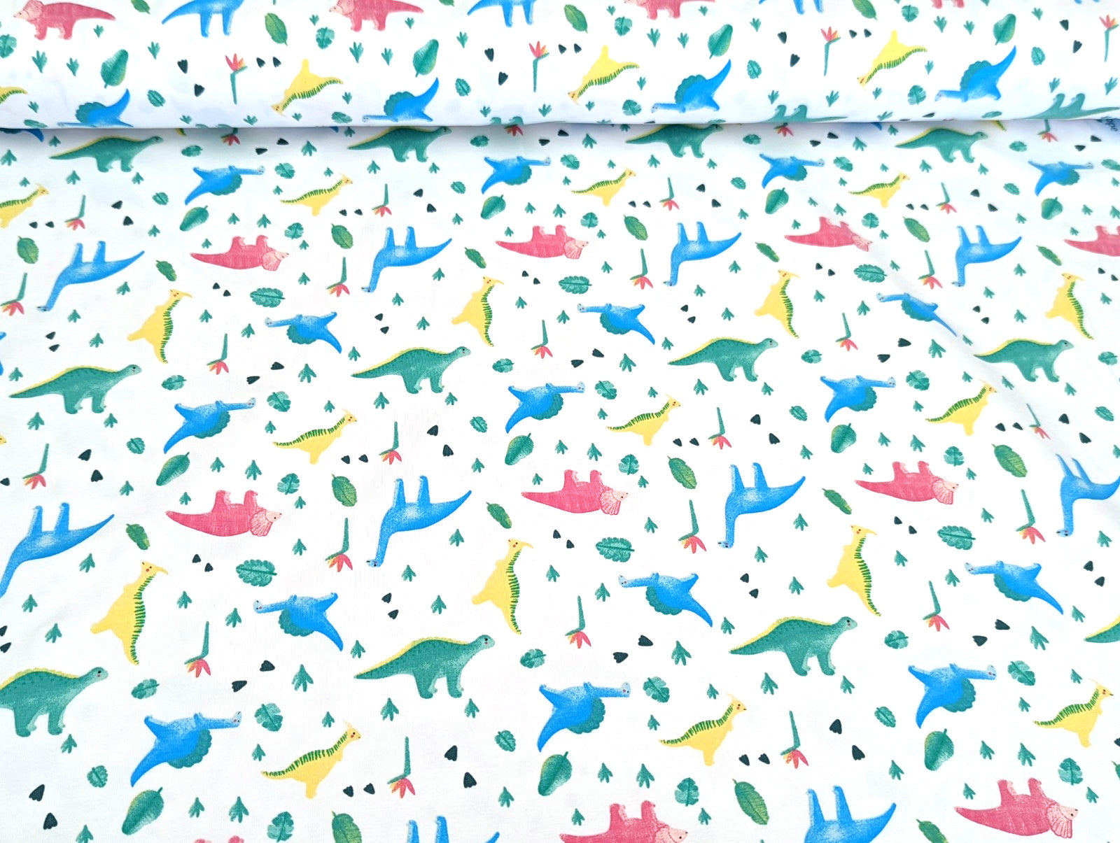 Cotton Jersey Small Neon Dinosaurs on White