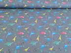 Cotton Jersey Little Neon Dinosaurs on Gray