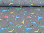 Cotton Jersey Little Neon Dinosaurs on Gray