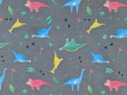 Cotton Jersey Little Neon Dinosaurs on Gray