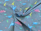 Cotton Jersey Little Neon Dinosaurs on Gray