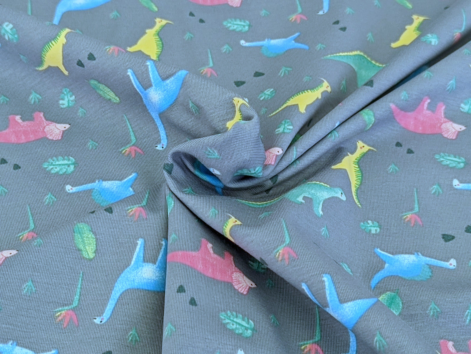 Cotton Jersey Little Neon Dinosaurs on Gray