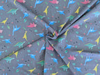 Cotton Jersey Little Neon Dinosaurs on Gray