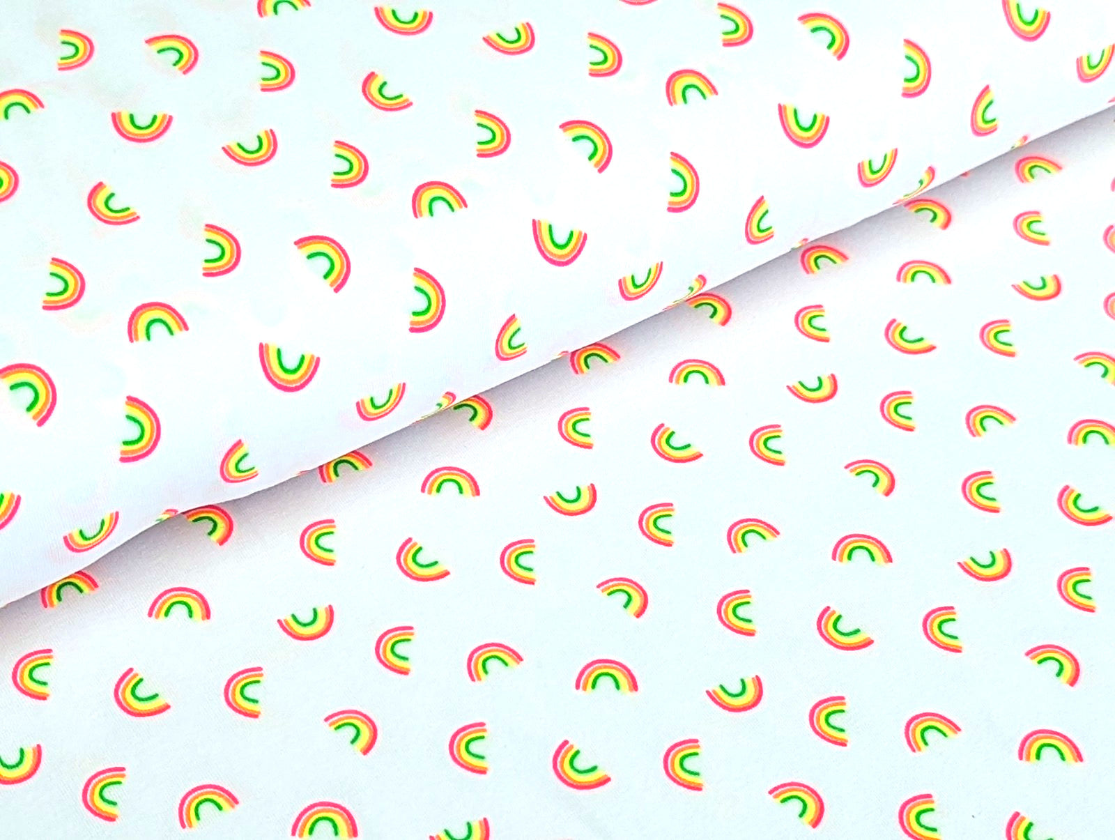 Cotton Jersey Neon Rainbows on White