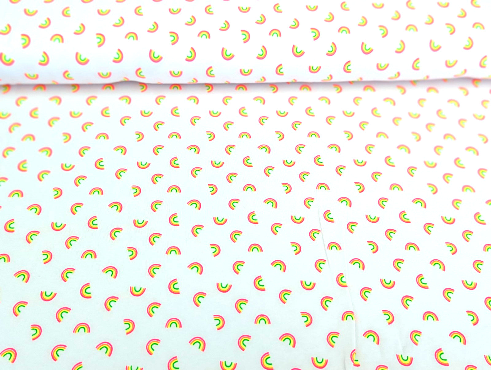 Cotton Jersey Neon Rainbows on White