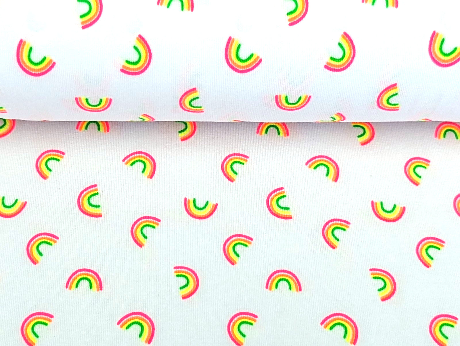 Cotton Jersey Neon Rainbows on White