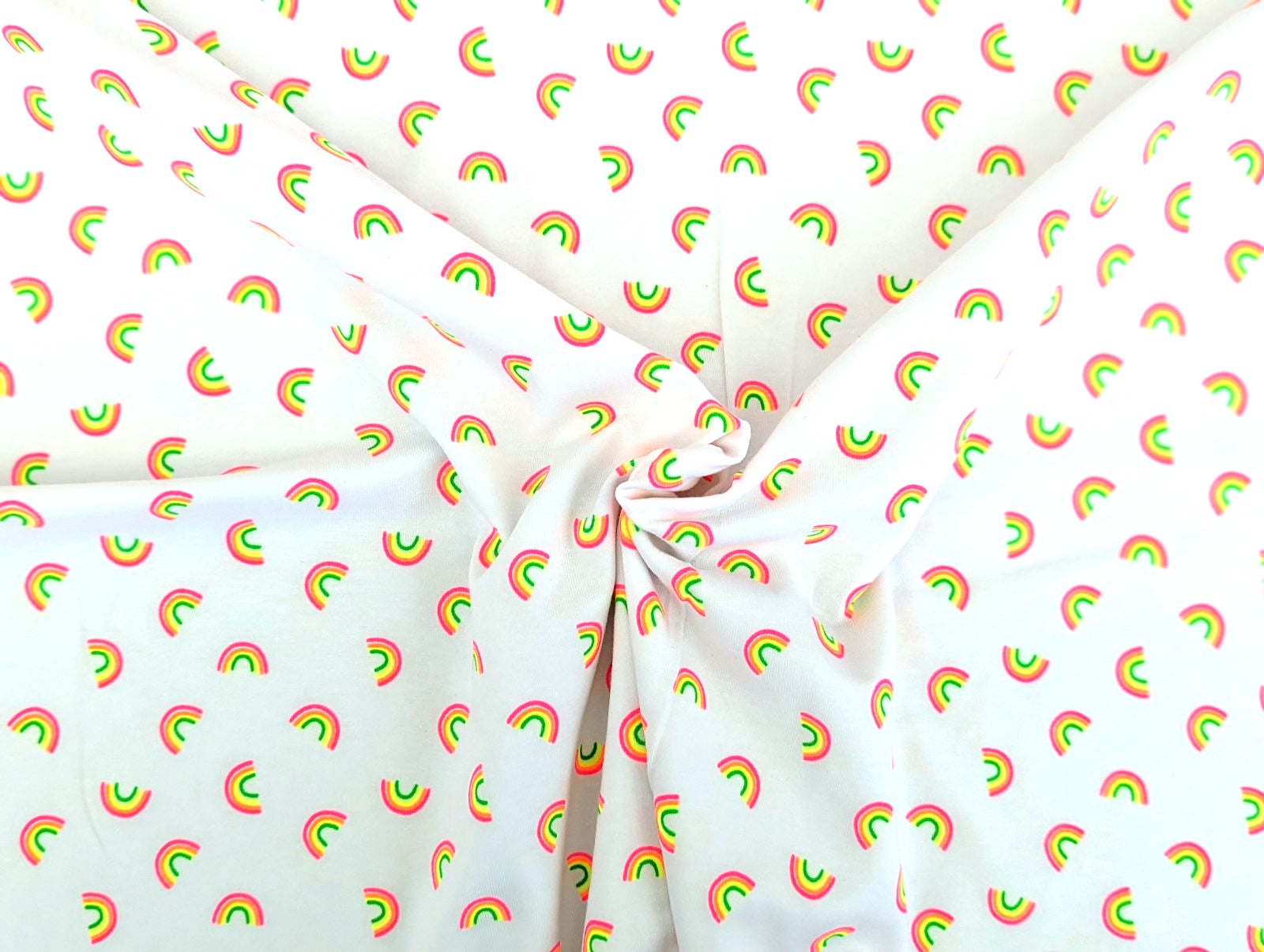 Cotton Jersey Neon Rainbows on White