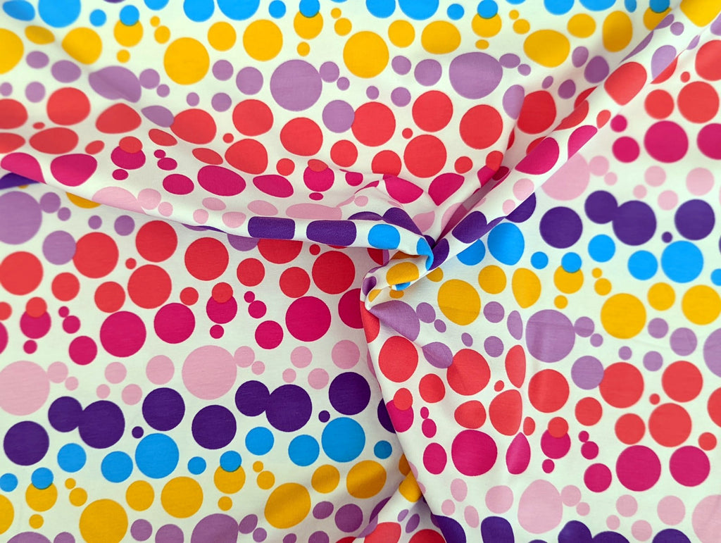Cotton Jersey Rainbow Bubbles on White